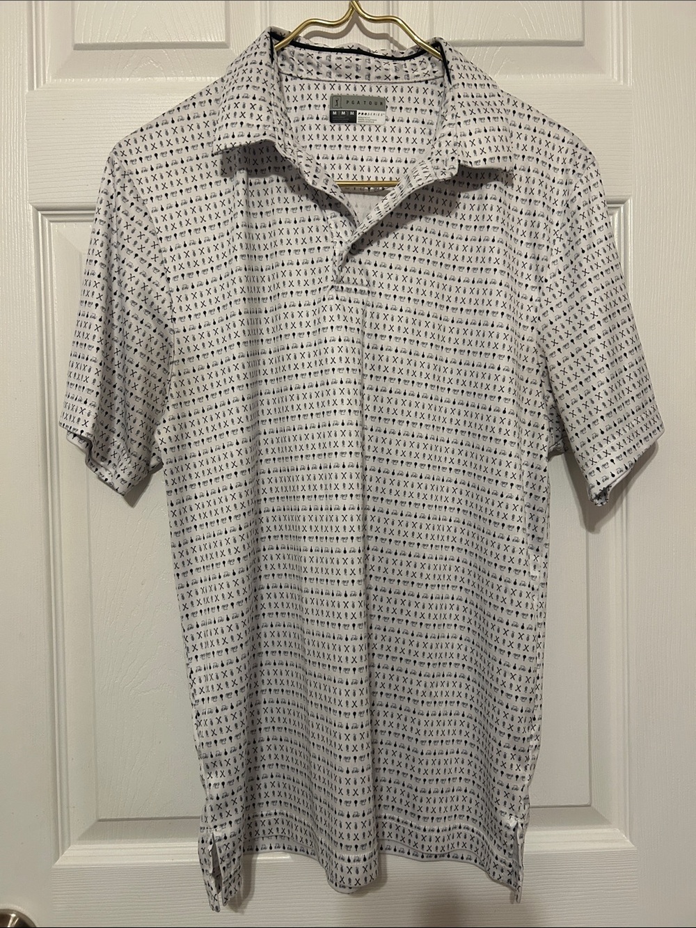 PGA Tour White Polo with golf cart and golf clubs Print